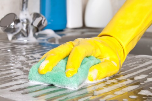 Close-up of mattress stain treatment and hygienic cleaning process
